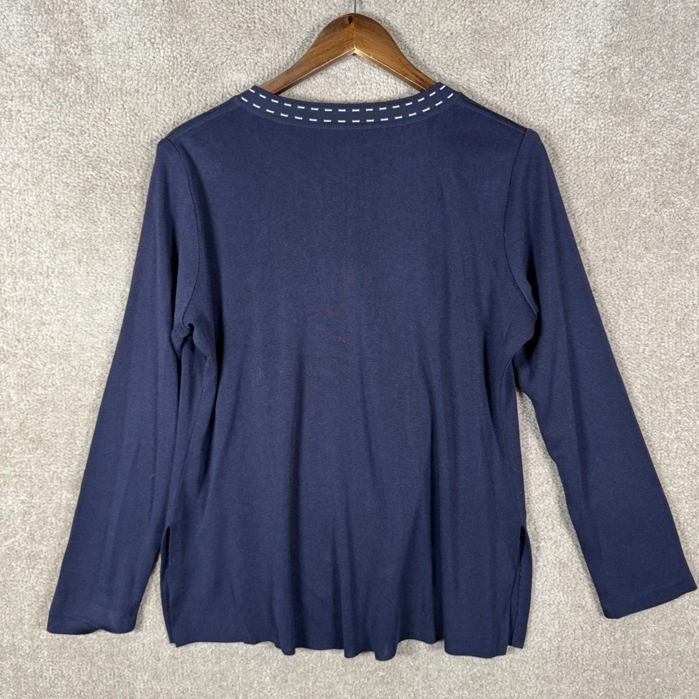Misook Cardigan Women Small Petite Navy Open Front Contrast Stitch Knit Jacket